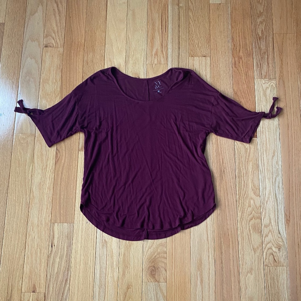 Maroon Loose Tee with Tie Sleeves NY&C Size S